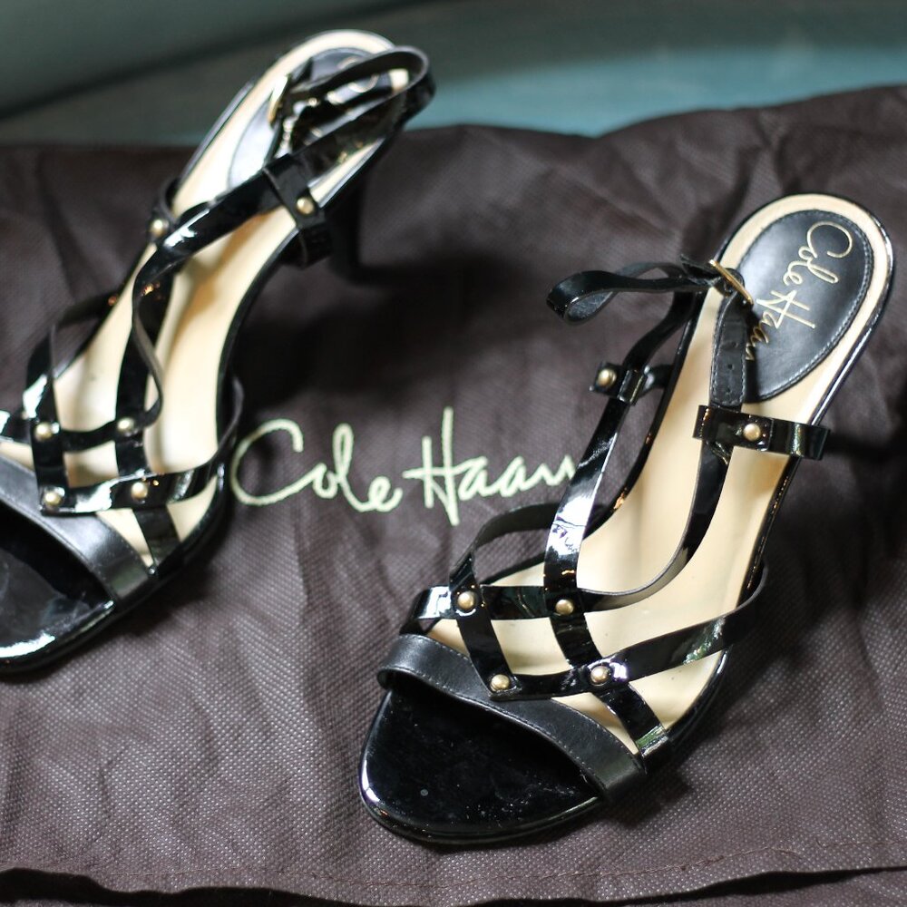 Cole Haan Air Vineyard Shoes Black Leather Slingback Heels